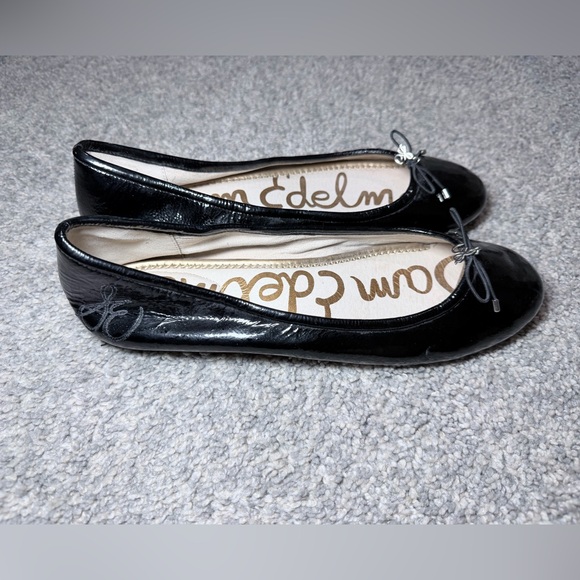 Sam Edelman Felicia Black Patent Leather Ballet Flats Bow Logo Size 11 - Picture 3 of 11